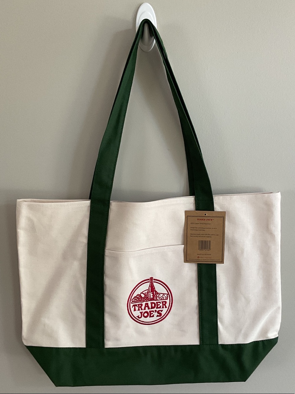 Trader Joe’s Canvas Tote Bag Green Trim Large Shopper NWT